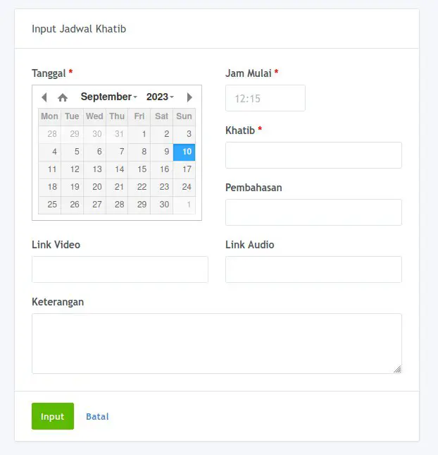 Input Jadwal Khatib